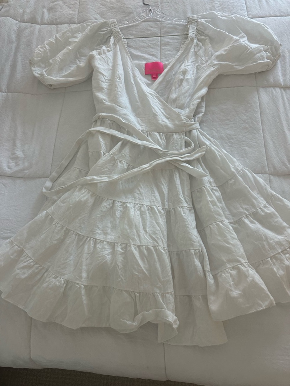 Lilly Pulitzer White Tiered Wrap Dress with Puff Sleeves